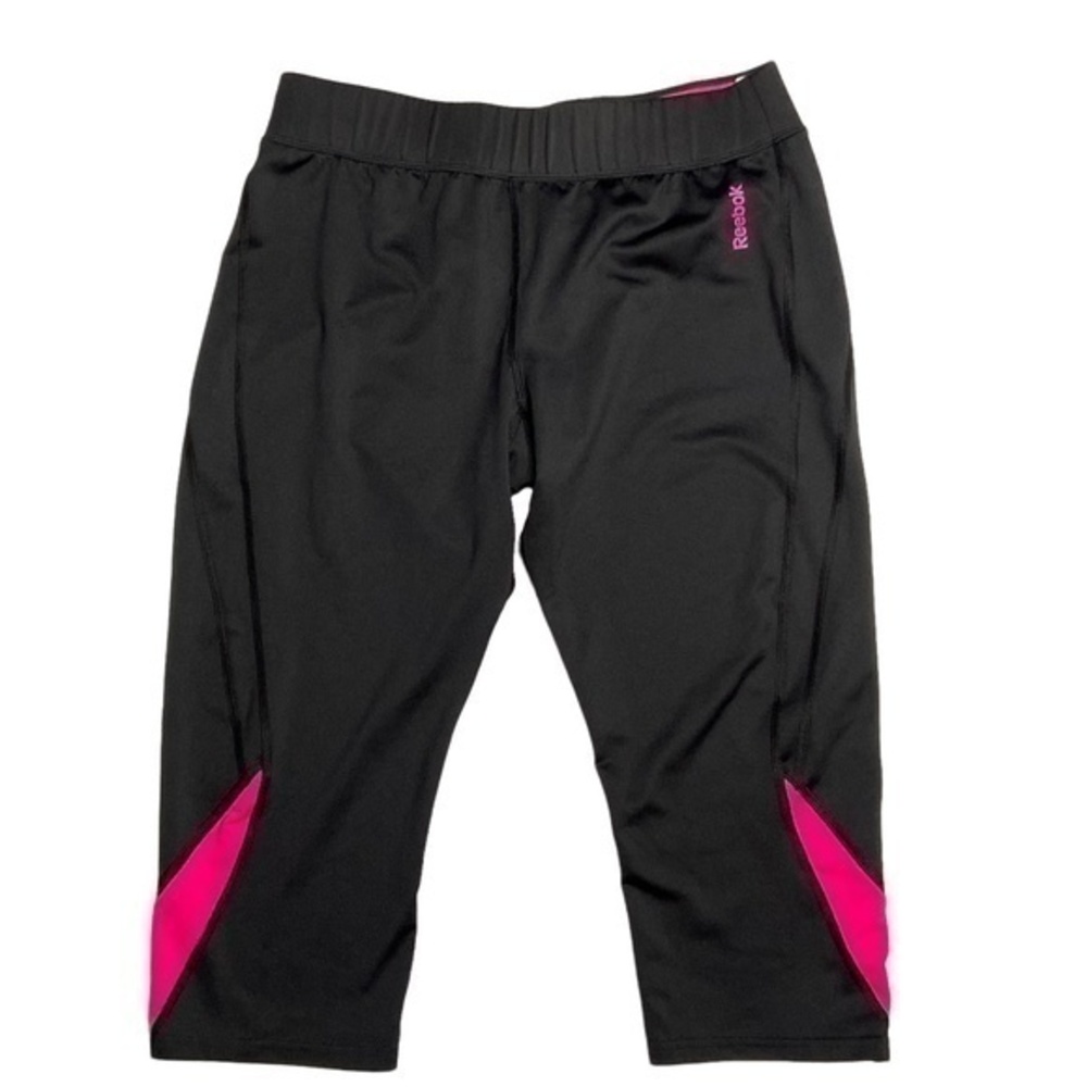 Reebok Capri Legging Pants Size Large Play Dry Black and Neon Pink Athletic Yoga